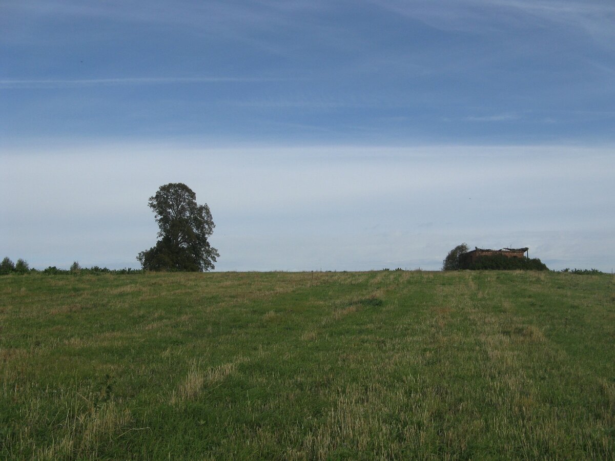 Сохранённое здание посреди пашни