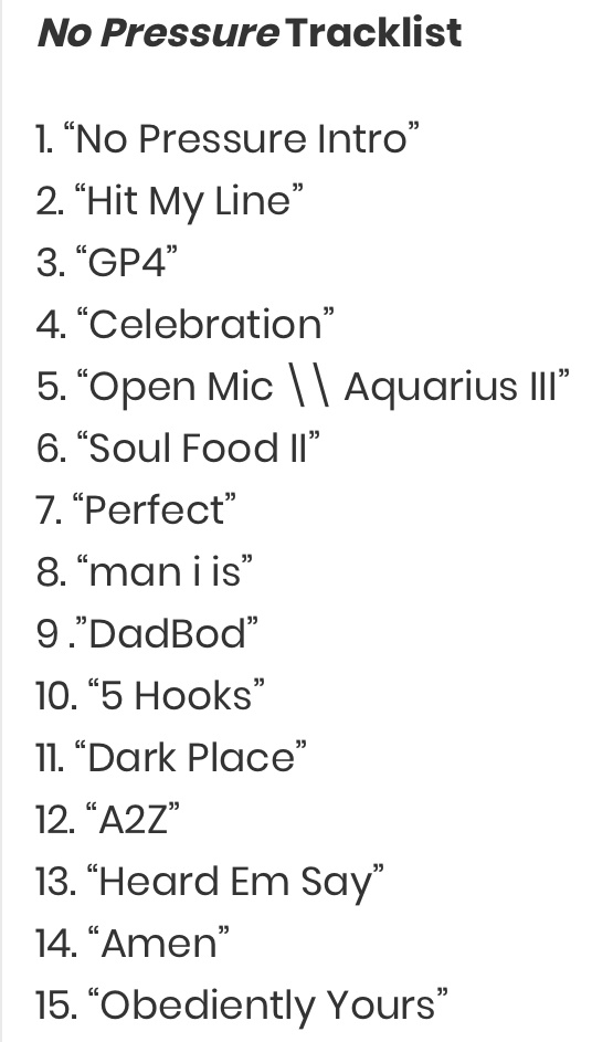 Треклист альбома “No Pressure”