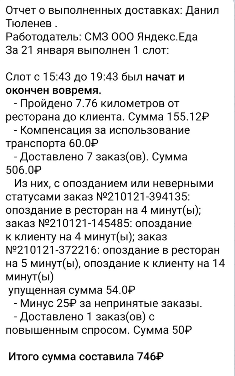 Так выглядит отчёт за день