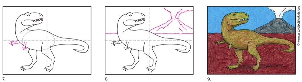 Как Ребёнку Нарисовать Динозавра Ти-Рекса