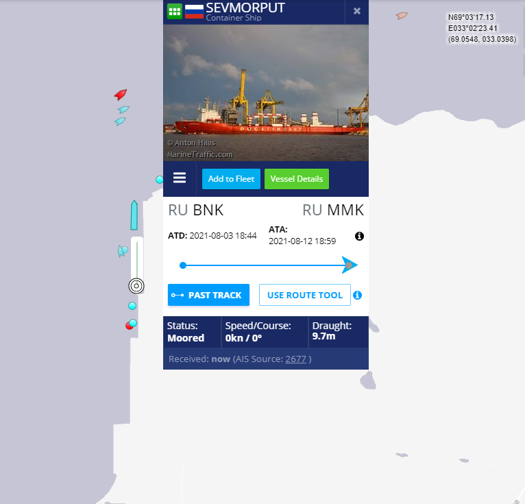 Снимок экрана сайта MarineTraffic.com