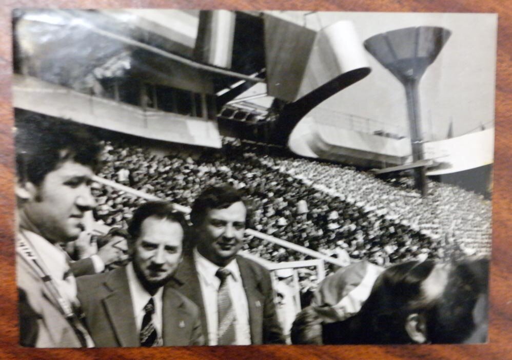 Н. К. Бондровский (крайний справа), старший эксперт олимпийской пресс-службы на открытии Олимпиады. Москва, 1980 г.