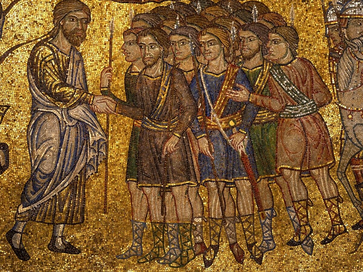 Авраам вооружает слуг. Мозаика. Изображение взято в открытых источниках.