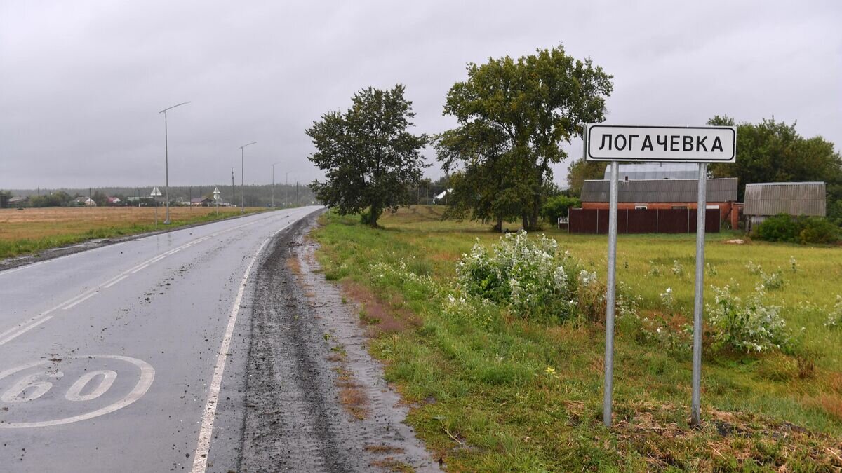    Указатель на дороге приграничного белгородского села Логачевка© РИА Новости / Виктор Антонюк