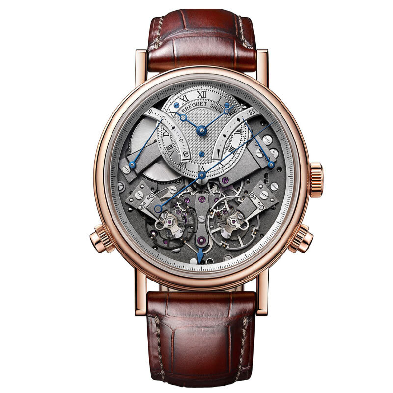 Часы Breguet Tradition с 44 мм корпусом из розового золота с ретроградными указателями, хронографом и указателем запаса хода