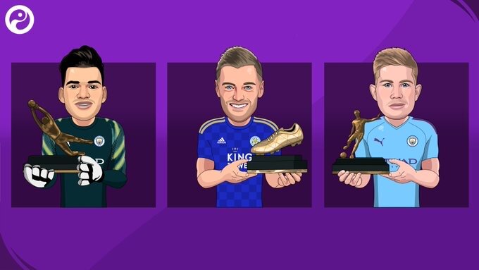 Индивидуальные награды АПЛ сезона 2019/20:

🧤 Эдерсон - 16 клин-шитов
⚽ Джейми Варди - 23 гола
🎯 Кевин Де Брюйне - 20 голевых передач