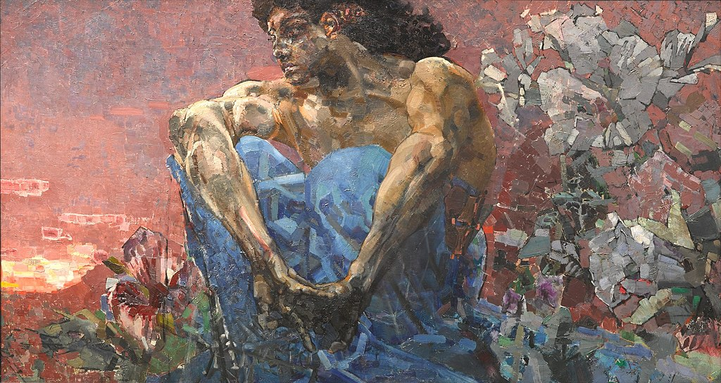 Демон сидящий. 1890. Михаил  Врубель Холст, Масло. 114 × 211 см
