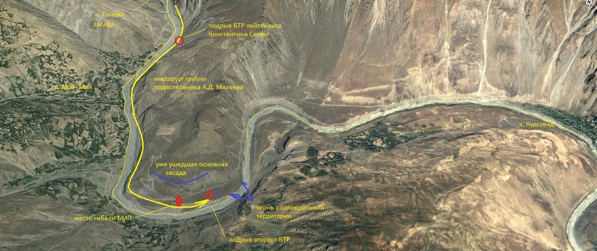 Схема движения  группы подполковника Михеева