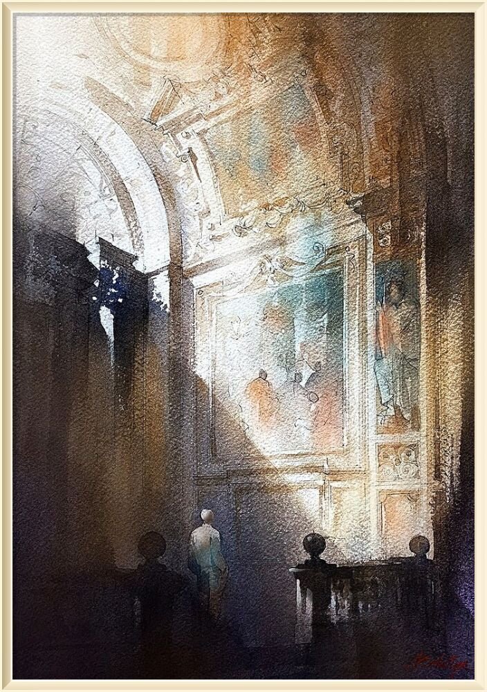    / Thomas W. Schaller / * 1967 / Afternoon In Rome /       Watercolor -15x11