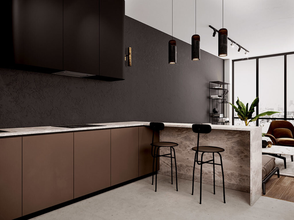 Стильно и элегантно. Гармония теплых и холодных оттенков в просторной минималистичной студии