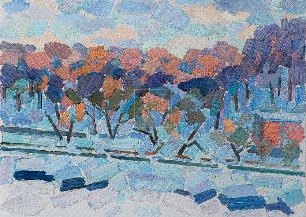 Картина: «Пейзаж. Январь». Автор: Александр Попов. Размер: 70×50 см. Год создания: 2009. Страна: Россия.