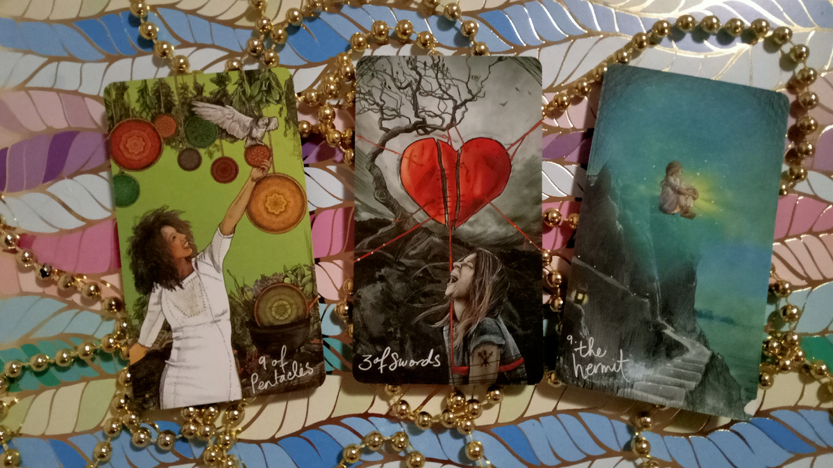 Девятка денариев, тройка мечей, Отшельник