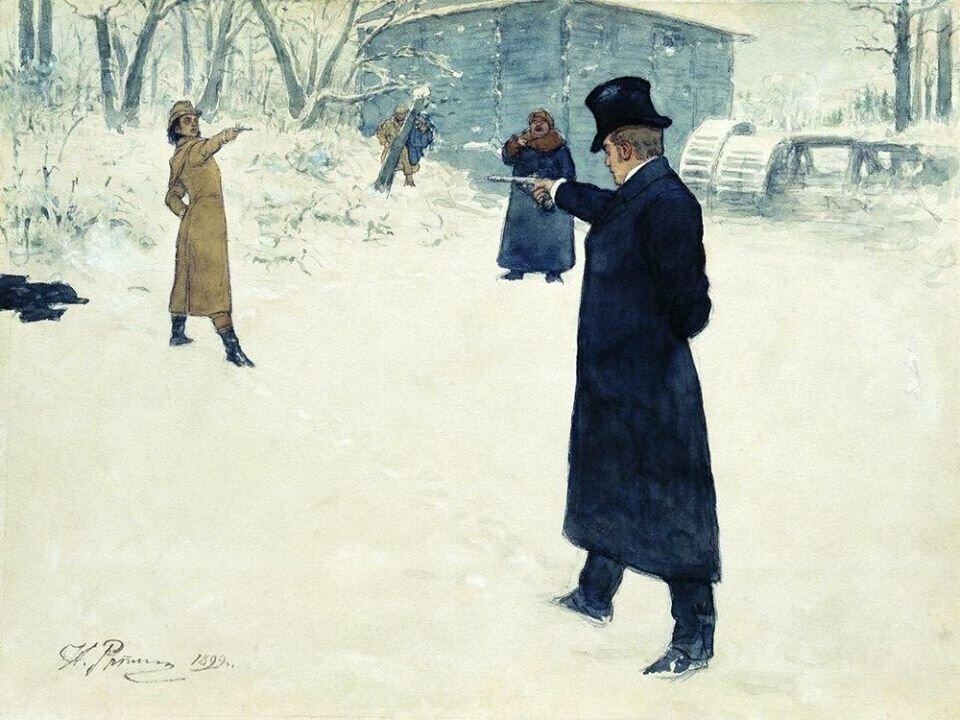 Илья Репин "Дуэль Онегина и Ленского". 