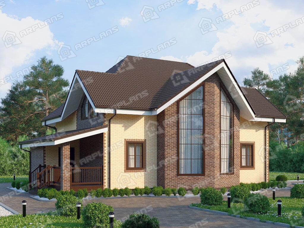 Фото 1 двухэтажного дома из газобетона с 3 спальнями,эркером и вторым светом. 150 кв м. Источник arplans.ru Проект К-057 