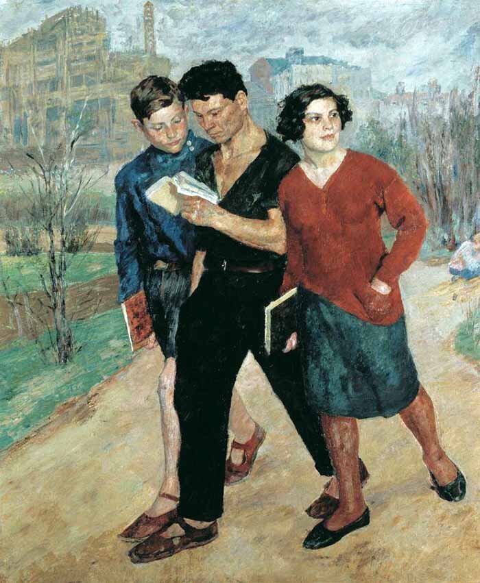 Борис Иогансон. "Вузовцы (Рабфак идет)", 1928 г. Источник: https://artchive.ru/artists/7001~Boris_Vladimirovich_Ioganson/works/406226~Vuzovtsy_Rabfak_idet