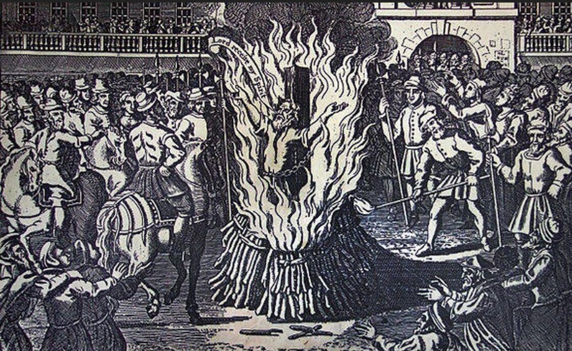 Старинная гравюра с изображением казни Дж. Бруно