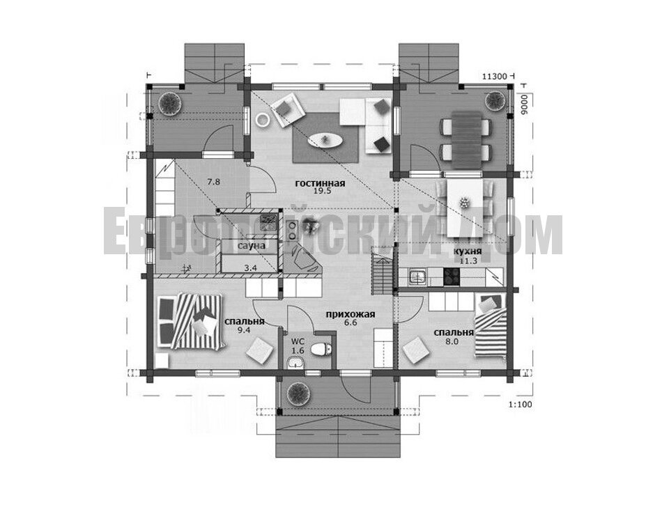Планировка первого этажа. Источник фото: https://dom-bt.com/