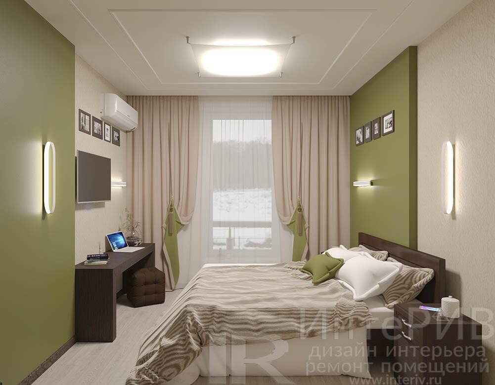 Дизайн спальни в зелёных тонах