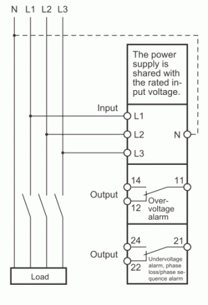Реле контроля 3-х фазного напряжения для 3-х проводной схемы включения