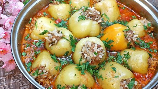 Вкусно на ужин или обед - фаршированный болгарский перец. Простой рецепт.