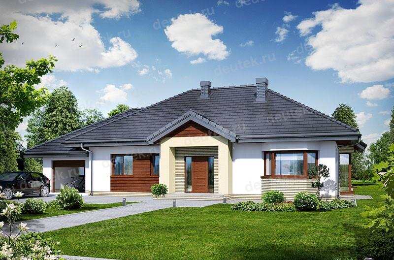 Проект одноэтажного дома 152 м2 с одноместным гаражом, кабинетом и террасой - SK-2