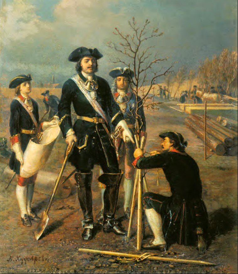 С лесных изысканий Петра I до начала лесоустройства в его современном виде прошло 180 лет (художник В. Худояров).