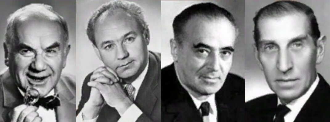 И. Ильинский, Н. Рыбников, В. Этуш, С. Филиппов. Фото из открытых источников.