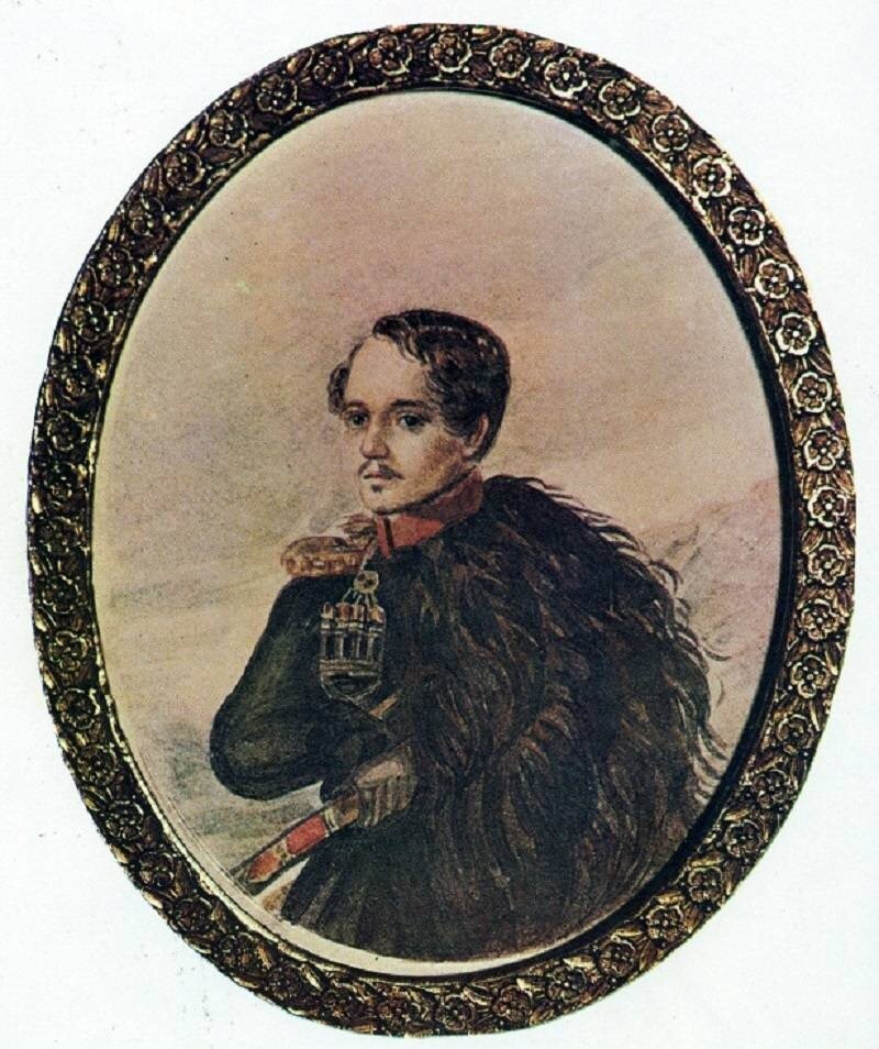 М. Ю. Лермонтов. Автопортрет 1837. Бумага, акварель. Овал. Государственный литературный музей, Москва. В 1837 году, на Кавказе, в ссылке, Лермонтов создает свой автопортрет на фоне кавказского пейзажа. Автопортрет предназначался любимой женщине — В. А. Лопухиной (Бахметевой), которой Лермонтов и вручил его в июне 1838 года при их последней встрече, перед ее отъездом в Германию. Автопортрет, в котором поэт изобразил представление о себе, показывает нам печаль, размышления, скрытый трагизм. Поэт хотел показать себя мягким и добрым, — таким он и был с ближайшими друзьями. 