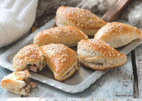 Кармашки  с ветчиной и грибами