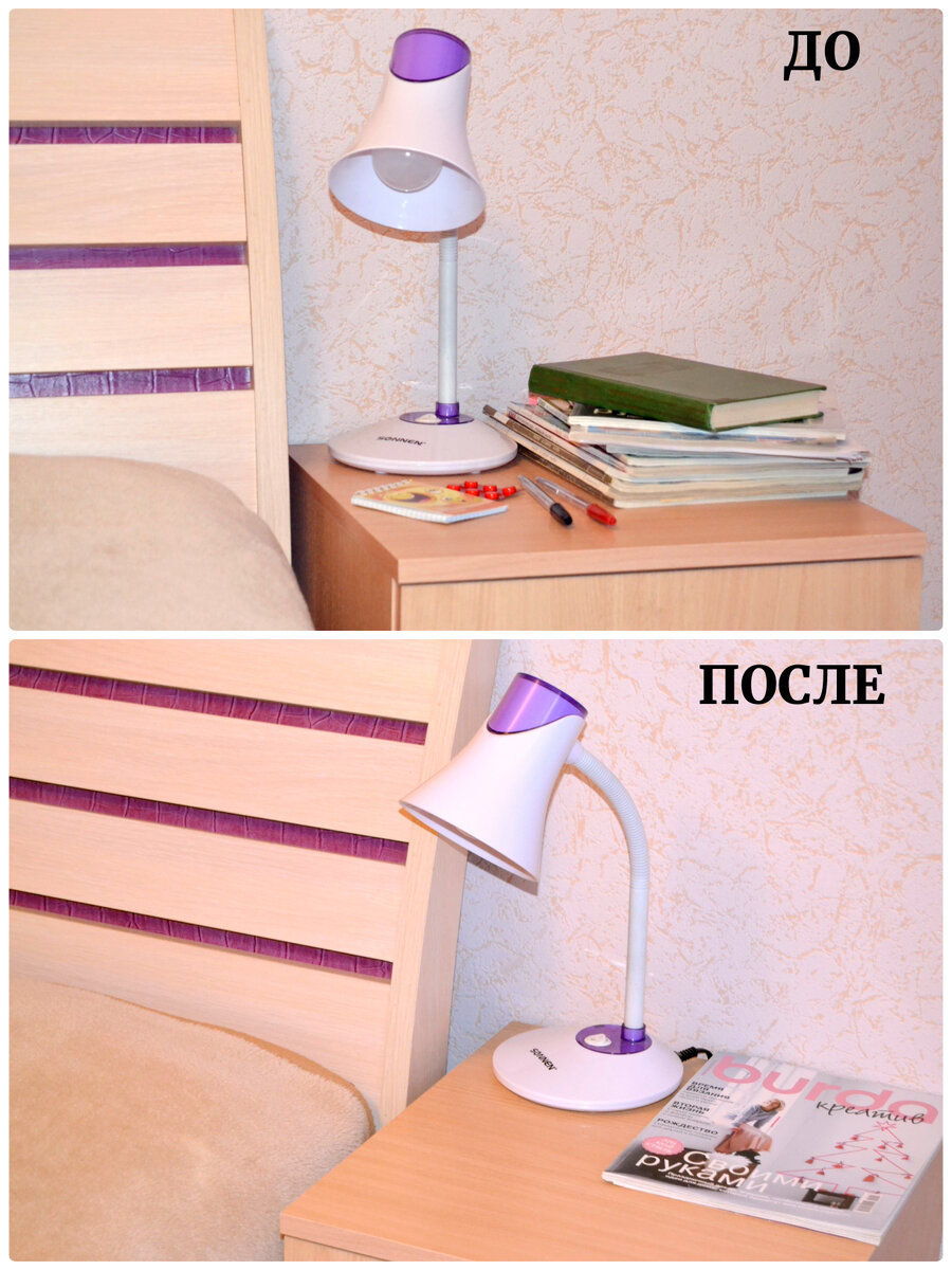 На тумбочках всегда скапливаются книги и журналы, которые читаю перед сном, какие-то бумаги, конспекты
