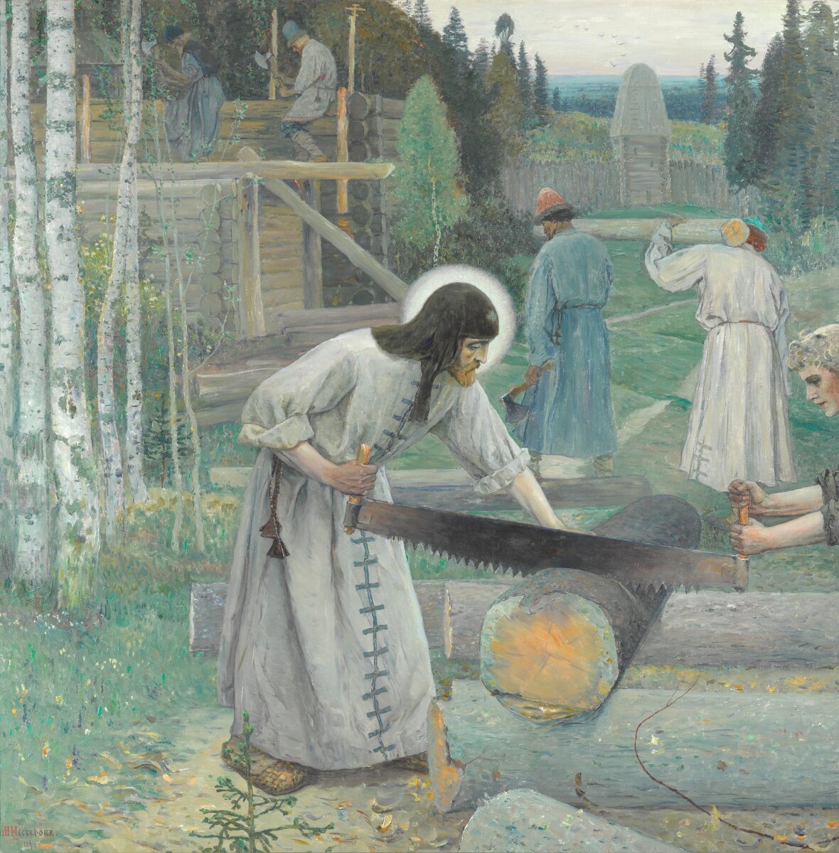 Михаил Нестеров. Труды преподобного Сергия. Триптих. Средняя часть