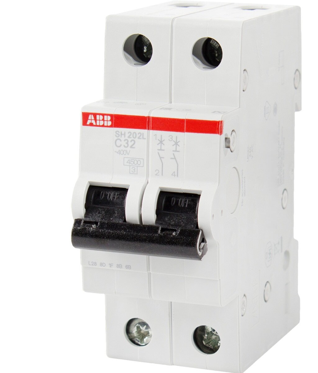 Однофазный двухполюсный автоматический выключатель.