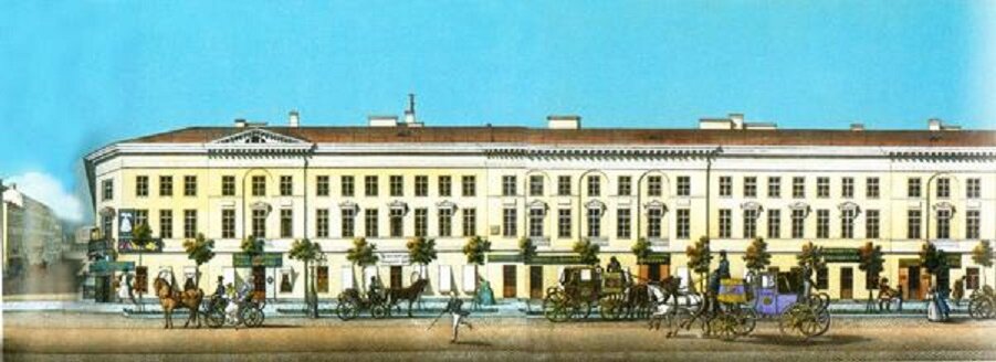 Панорама Невского проспекта в акварелях В.С. Садовникова, дом 66, 1835 г. 
Фото отсюда http://spb.media/text/ot-gauptvahty-do-kulturnogo-centra