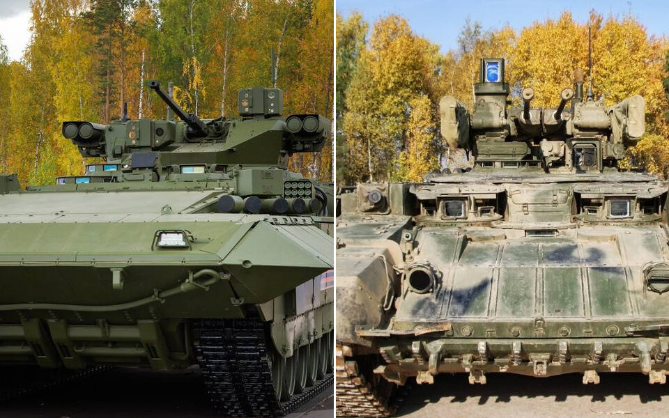 Тяжелая БМП Т-15(слева) и БМПТ(справа) © фото Алек