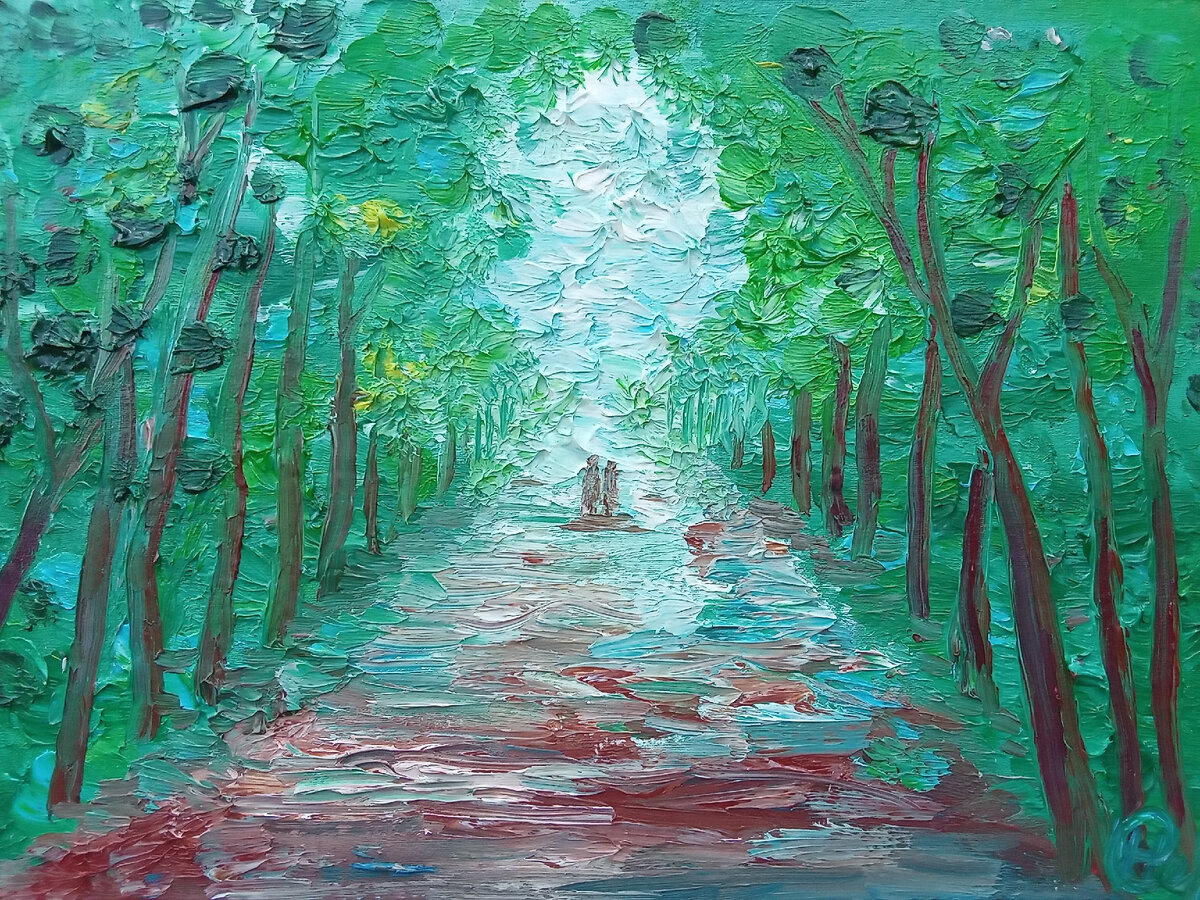 Моя картина "Двое на аллее" холст, масло