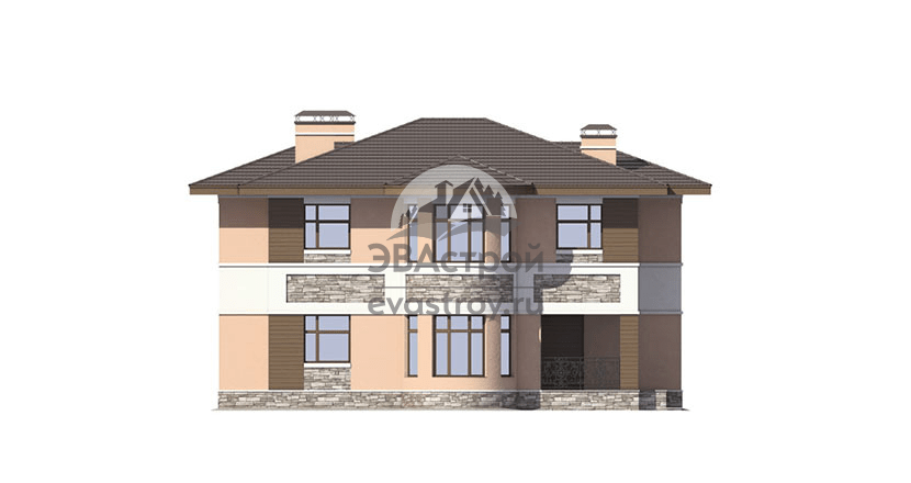 Проект двухэтажного дома 278 м2 с эркером, кабинетом, крыльцом и террасой - 77-75A