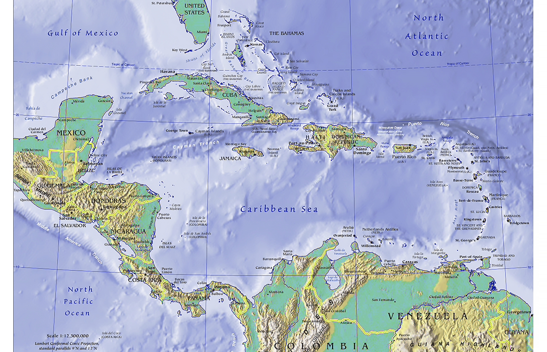 Карта мексиканского залива и карибского моря