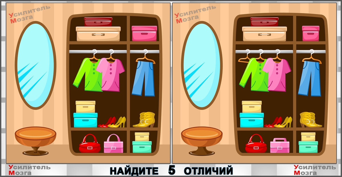 Сколько Тест из двух заданий на внимание, отличий найдёте между гардеробными комнатами. Сколько Тест из двух заданий на внимание, отличий найдёте между гардеробными комнатами.