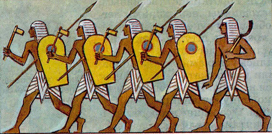 Военный отряд. Древнеегипетская настенная роспись