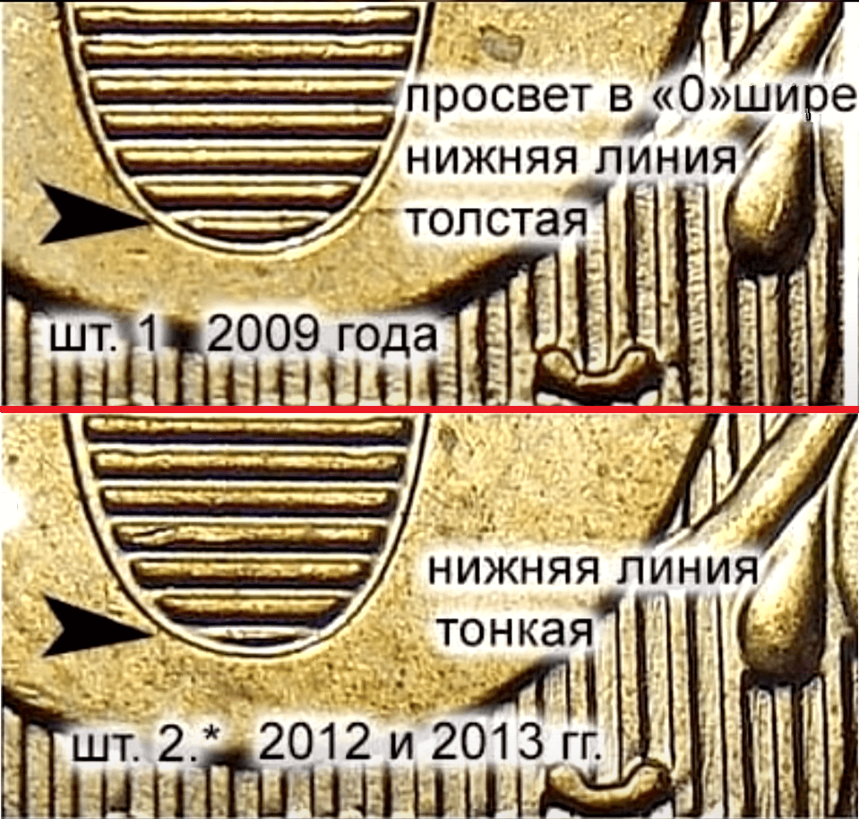 разновидности монеты 10 рублей 2012 года