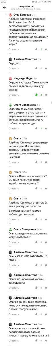 Скриншот комментариев под статьей о мерах поддержки семей с детьми 