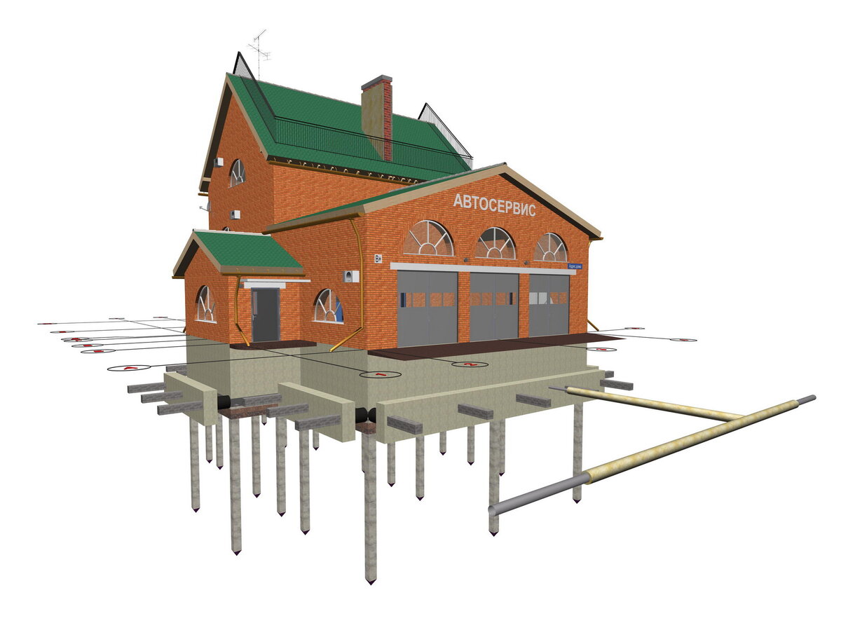 Проект частного дома с автосервисом