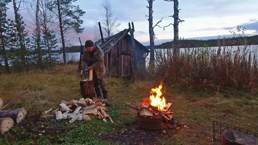 Избушка моего деда. Реставрация старого зимовья. Один на острове. Три дня в тайге