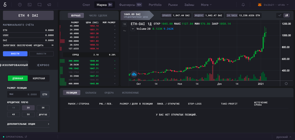 dYdX внешне выглядит как обычная централизованная биржа