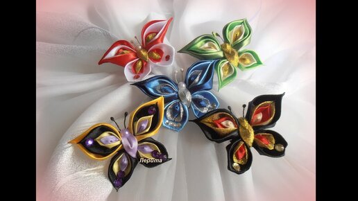 Мастер-класс Канзаши. Галстук-бабочка из атласной ленты/Bow tie satin ribbons