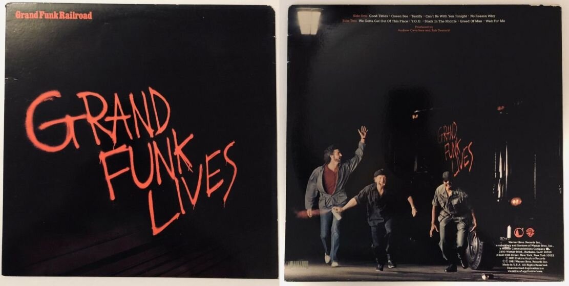 Grand Funk Railroad «Grand Funk Lives», 1981 г., передняя и задняя стороны конверта