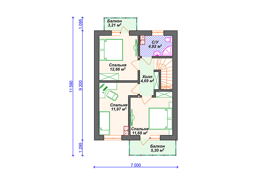 Бюджетный дом 7х10м с 3 спальнями. | Arplans.ru - проекты домов | Дзен