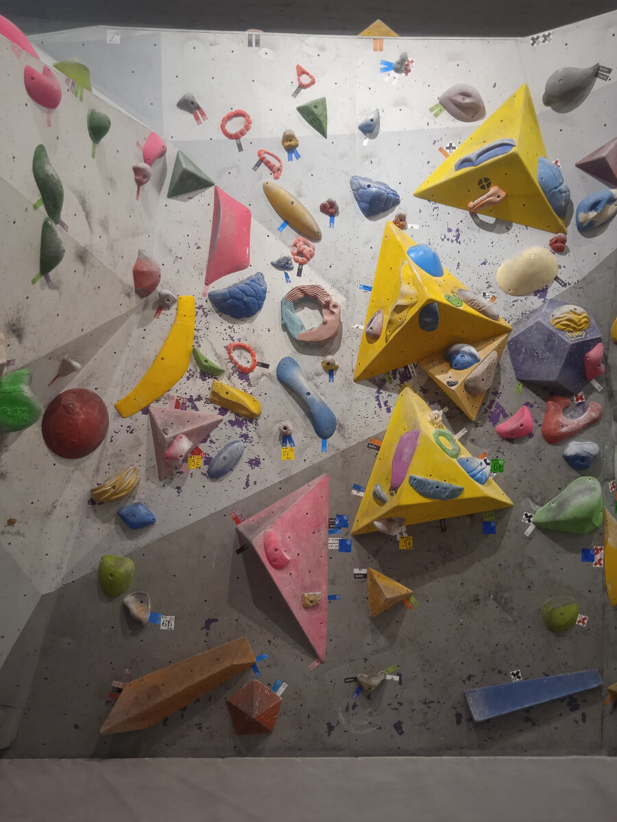 Олег разметил трассу сложностью 5А, тëмно-синими наклейками. Какой молодец) Даже я с первой попытки залезла) Фото автора