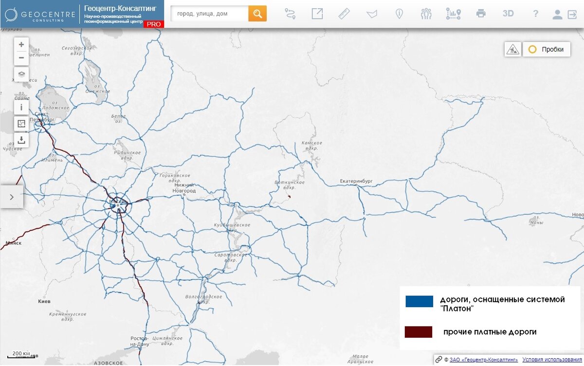 трассы системы "Платон" на портале RuMap.ru