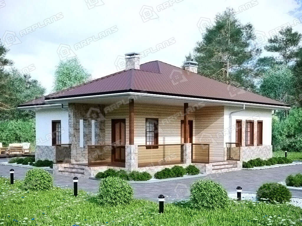 Фото 1 одноэтажного дома из газобетона с 1 спальней и газовой котельной. 80 кв м. Источник arplans.ru Проект К-230